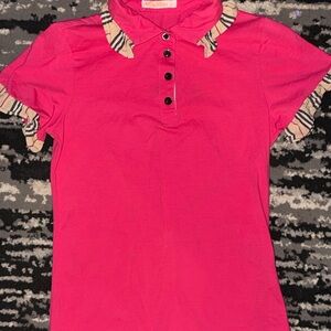 Pink Polo Top with Patterned Trim